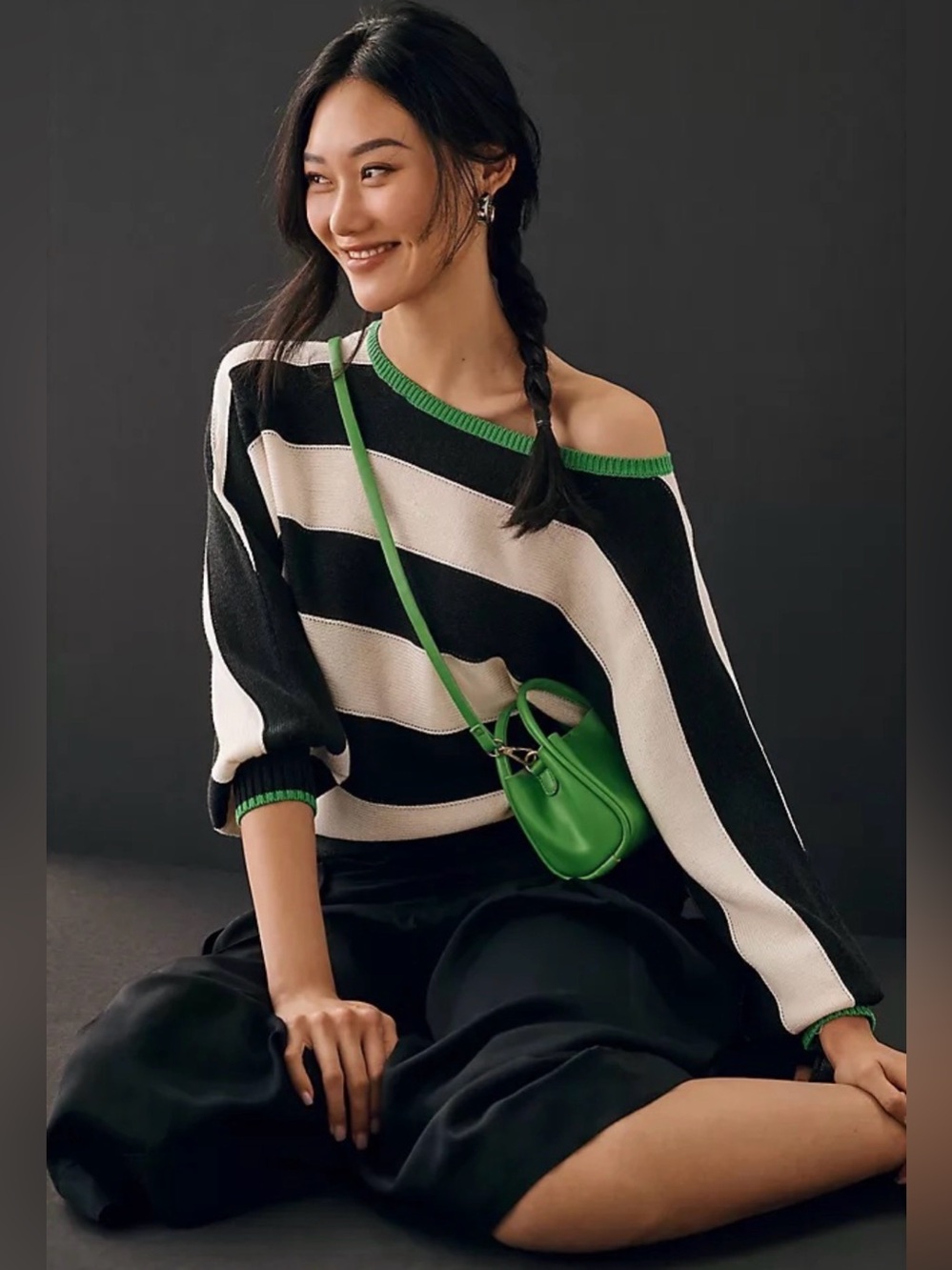 MAEVE x ANTHROPOLOGIE Slouchy Boatneck Sweater Black White Green